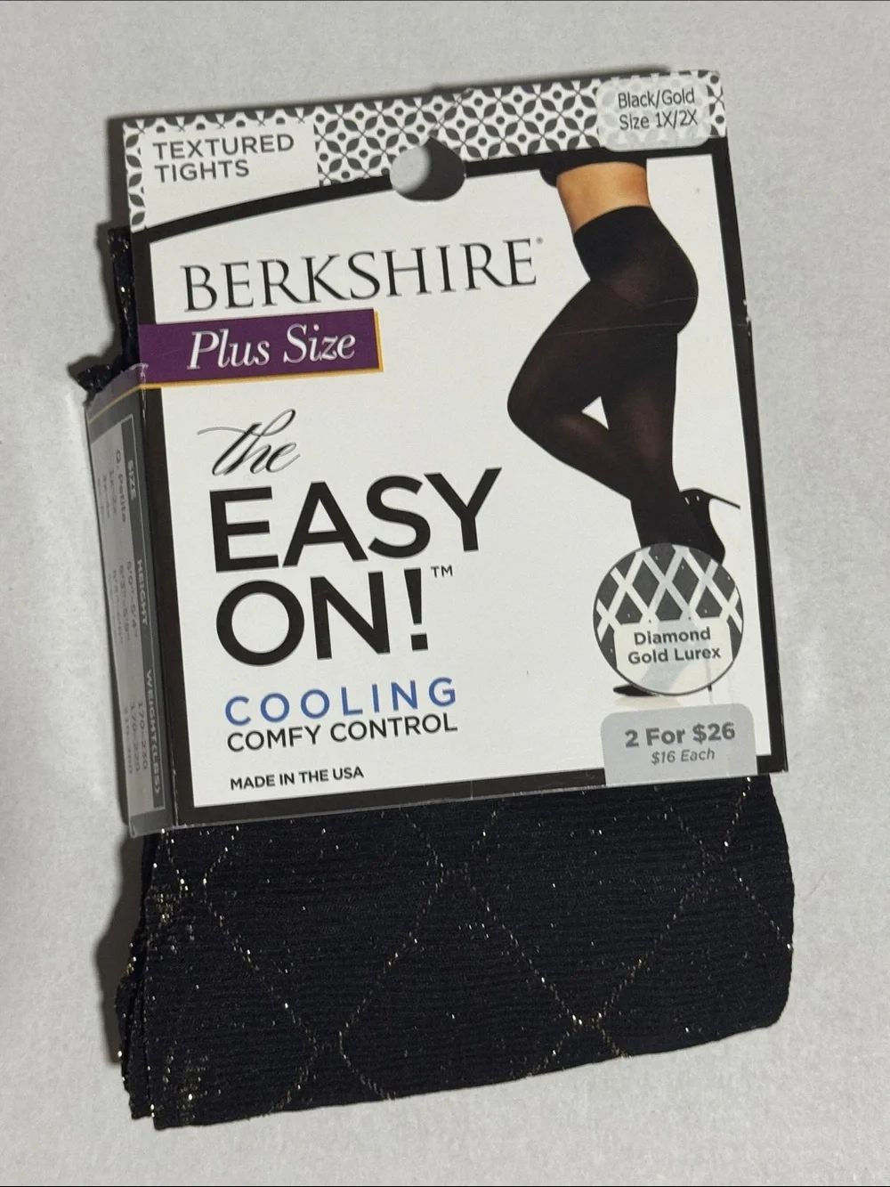 Berkshire Black Plus Size Textured Tights with Gold Diamond Lurex